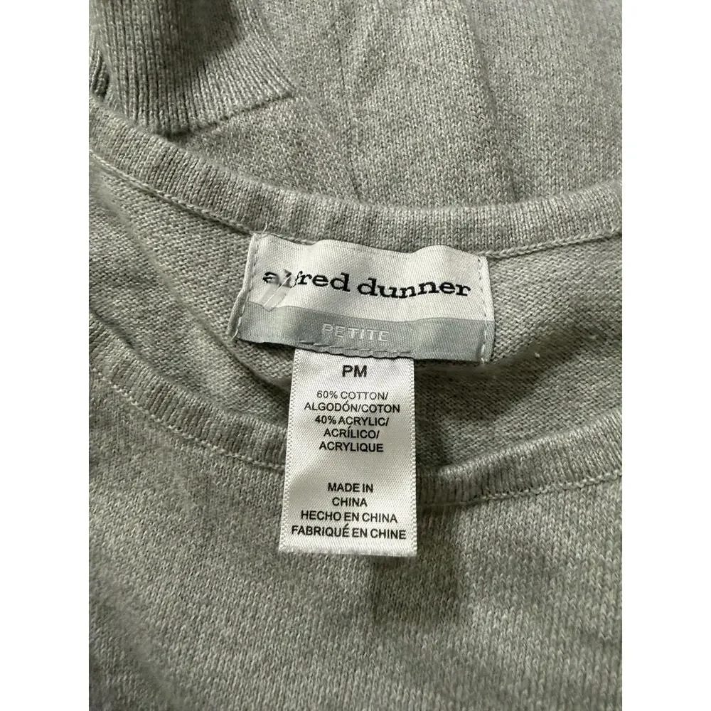 Alfred Dunner Petite PM Sweater Grey White Patchwork Colorblock Rhinestone Knit